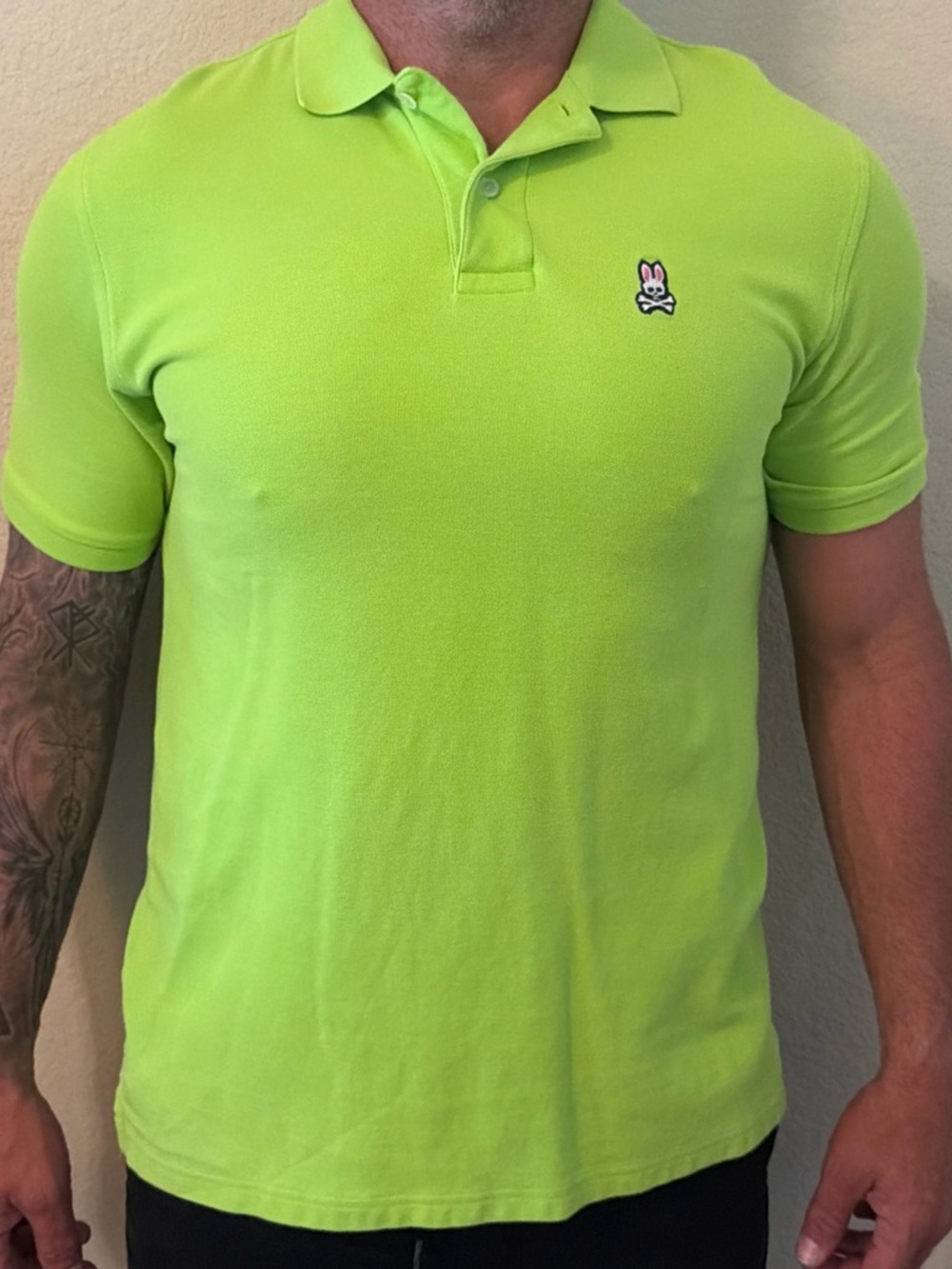 Psycho Bunny Neon Lime Short-Sleeve Polo with Embroidered Logo